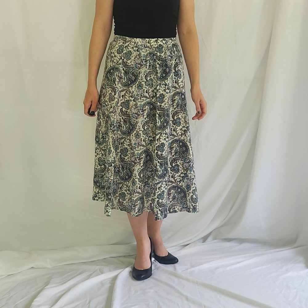 90s White and‎ Purple Paisley Midi Skirt